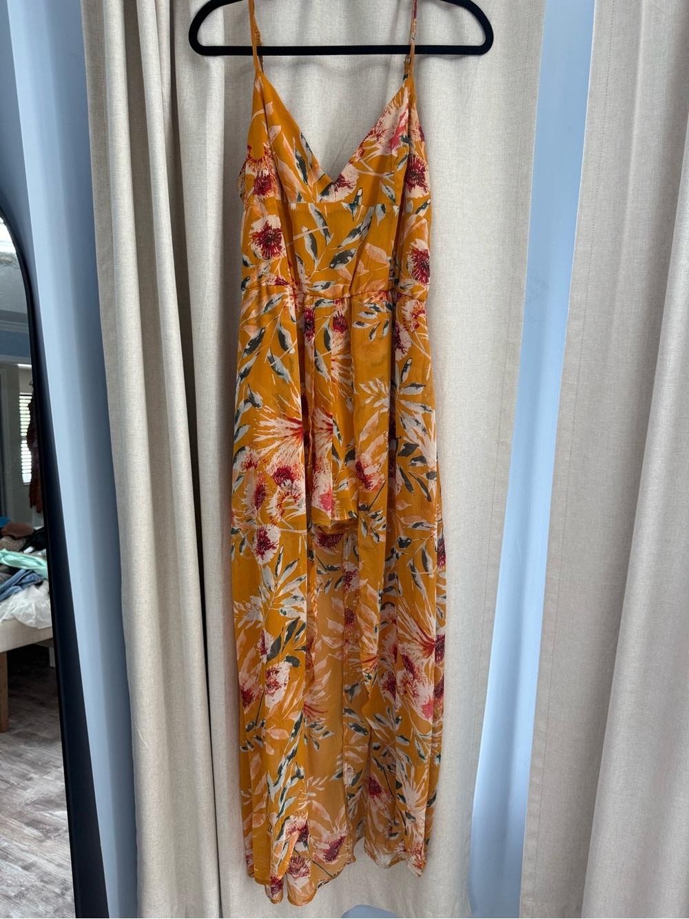 Mustard Yellow Floral Maxi Dress with short romper
